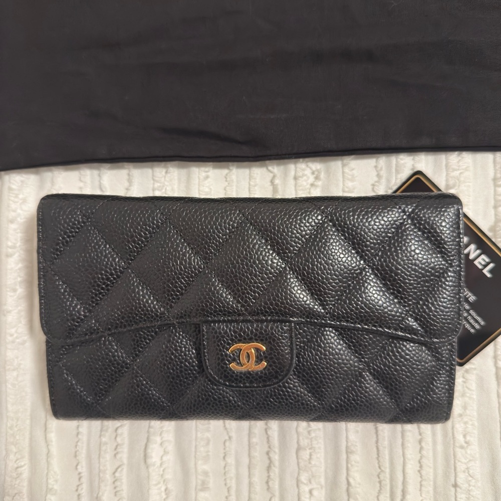 Chanel Black Caviar Quilted Wallet
